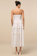 Beautiful Sentiments Ivory Floral Strapless Tiered Midi Dress