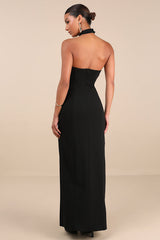 Seraphina Black Asymmetrical Column Maxi Dress