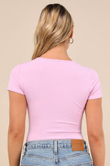 Lovely Ties Pink Ribbed Knit Tie-Front Short Sleeve Bodysuit
