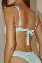 Priscilla Lime and Blue Floral Ruffled Underwire Bikini Top