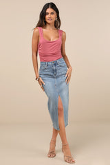 Cut Out for Summer Rusty Rose Ruched Tie-Back Bodysuit