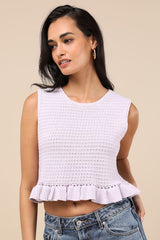 Flouncin' Around Lavender Cropped Ruffled Sweater Tank
