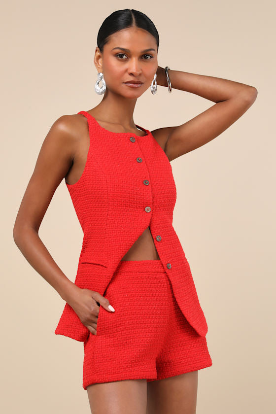 Mariette Red Tailored Knit Shorts