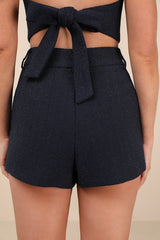 Looking Posh Navy Tweed High Rise Shorts
