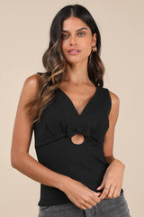 Patrizia Black Cutout Bow V-Neck Sleeveless Top