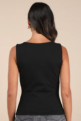 Patrizia Black Cutout Bow V-Neck Sleeveless Top