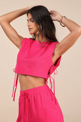 Irida Hot Pink Tie-Side Sleeveless Crop Top