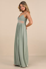 Kaylin Sage Pleated Lace Maxi Dress