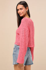 Minna Hot Pink Open Knit Dolman Sleeve Sweater