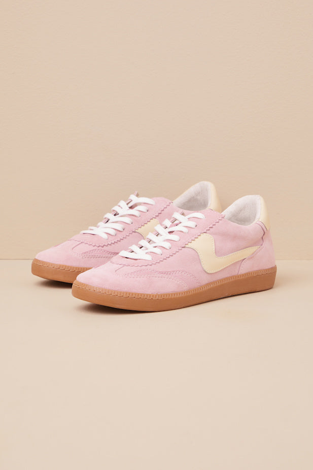 Notice Guava Suede Leather Color Block Lace-Up Sneakers