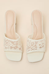Alaris Ivory Crochet Lace Low Heel Slide Sandals