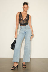 Caught Those Feelings Black Dotted Lace Sheer Bodysuit
