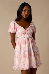 Fresh Florals Cream Floral Print Puff Sleeve Mini Dress