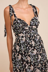 Lush Loveliness Black Floral Lurex Tie-Strap Midi Dress