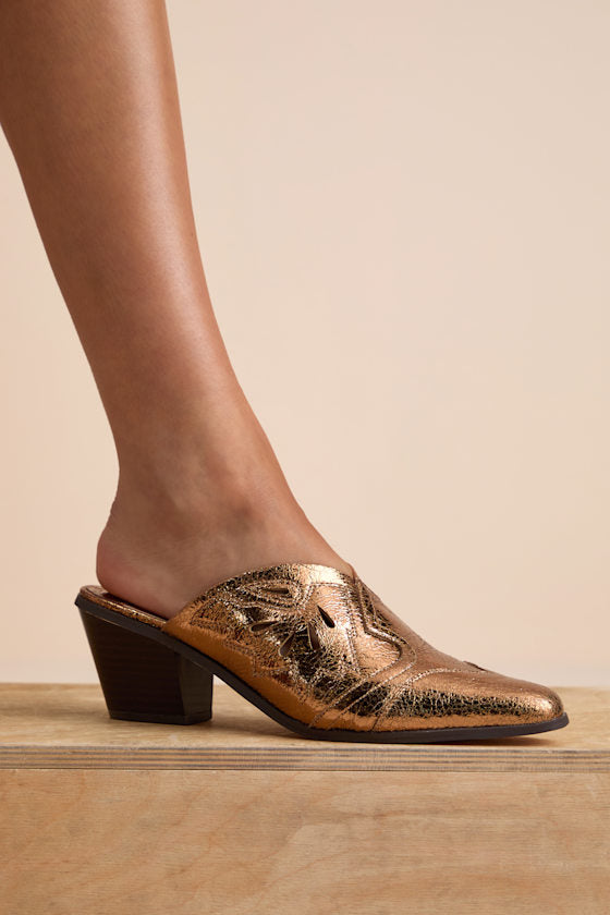 Armina Bronze Western Mule Pumps