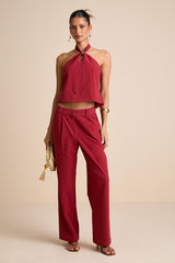Vivian Rust Red Mid-Rise Straight Leg Trouser Pants