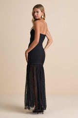 Vesna Black Mixed Media Strapless Maxi Dress