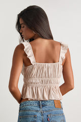 Sophisticate Light Beige Satin Peplum Tank Top