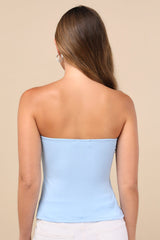 Anara Light Blue Ribbed Cutout Strapless Top