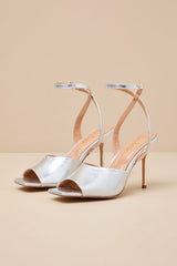 Masha Silver Ankle Strap High Heel Sandals
