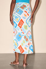 Iria White Multi Postcard Print Midi Skirt