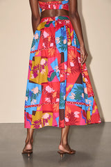 Beatriz Red Multi Floral Print Midi Skirt