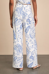 Amarae Ivory and Blue Floral Print Wide-Leg Trouser Pants