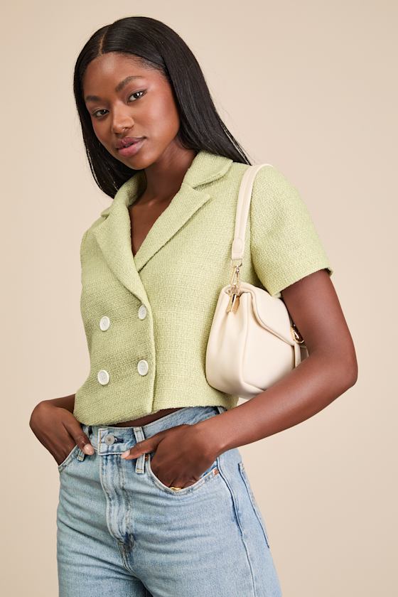 Cassiana Lime Green Double-Breasted Short Sleeve Blazer