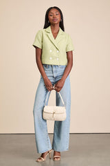 Cassiana Lime Green Double-Breasted Short Sleeve Blazer