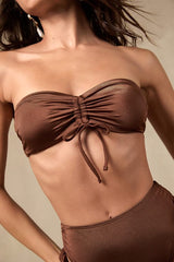 Keola Shiny Brown Drawstring Bandeau Bikini Top