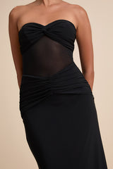 Ursella Black Mesh Strapless Maxi Dress