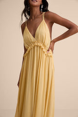 Massiel Yellow Lurex Ruffled Maxi Dress
