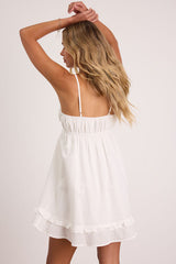 Lelina White Tie-Front Babydoll Mini Dress