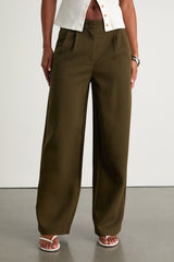 Cleo Dark Olive Tailored Wide-Leg Trousers