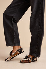 Sag Cow Print Calf Hair Leather Lace-Up Loafers