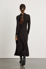 Corinne Black Jersey Knit Mock Neck Midi Dress
