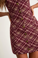 Kala Burgundy Plaid Button-Front Mini Dress