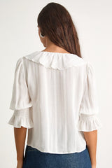 Hermione Ivory Ruffled Button-Front Top