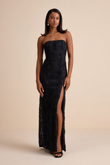 Amalia Black Textured Strapless Maxi Dress