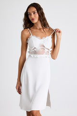 Lilena Ivory Satin Lace Ruffled Cutout Lingerie Slip