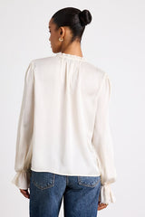 Atwood Ivory Textured Lace Long Sleeve Button-Front Top