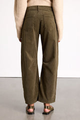 Darian Dark Olive Corduroy Low-Rise Barrel Pants