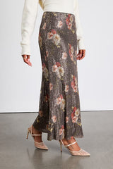 Shelisa Grey Floral Sequin High-Rise Maxi Skirt