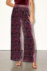 Hara Purple Multi Floral Velvet Wide-Leg Pants