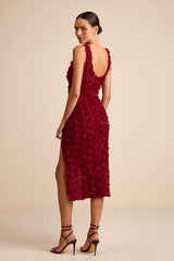 Aniston Wine Red Rosette Sleeveless Midi Dress