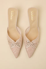 Lacey Blush Lace Bow Kitten Heel Mule Pumps