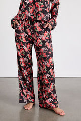 Galette Black Multi Floral Satin Two-Piece Pajama Set