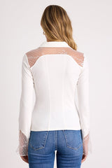 Wynette Ivory Sheer Embroidered Button-Up Top