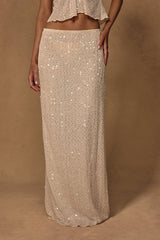 Malita Cream Crochet Sequin Low-Rise Maxi Skirt