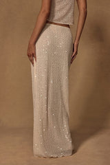 Malita Cream Crochet Sequin Low-Rise Maxi Skirt